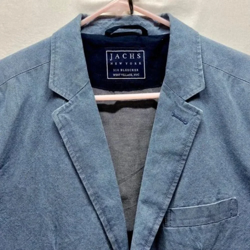 Jach's NY Sport Coat Men's Med Blue Denim 2 Button Faux Pockets Blazer MSRP $295